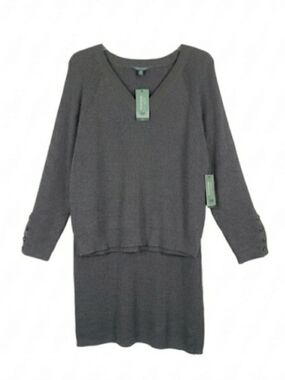 Terra&Sky womens 2X midi v-neck Sweater set midi in charcoal gray. New